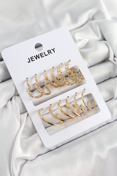 Pirinç Karışık Halka Model Gold Renk 6 Çift Kadın Küpe Set 5886 - SL0005-0CCAF3