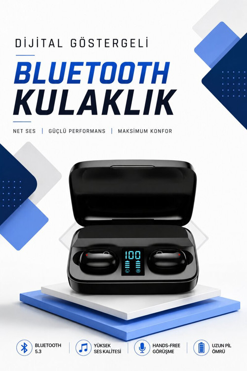 Dijital Göstergeli Bluetooth Kulaklık Kablosuz TWS Stereo Bluetooth 5.0 - SL0005-0CBW09