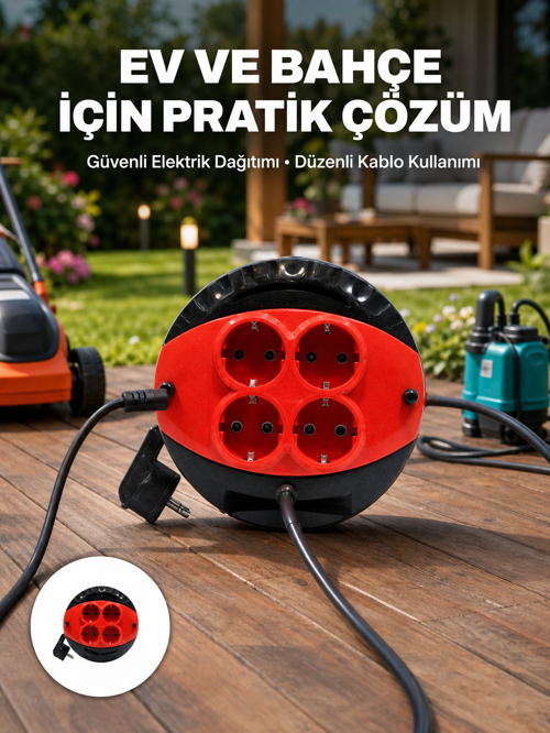 tekno Türkiye Üretimi 5 Metre 4 Prizli Kablolu Makara 2026