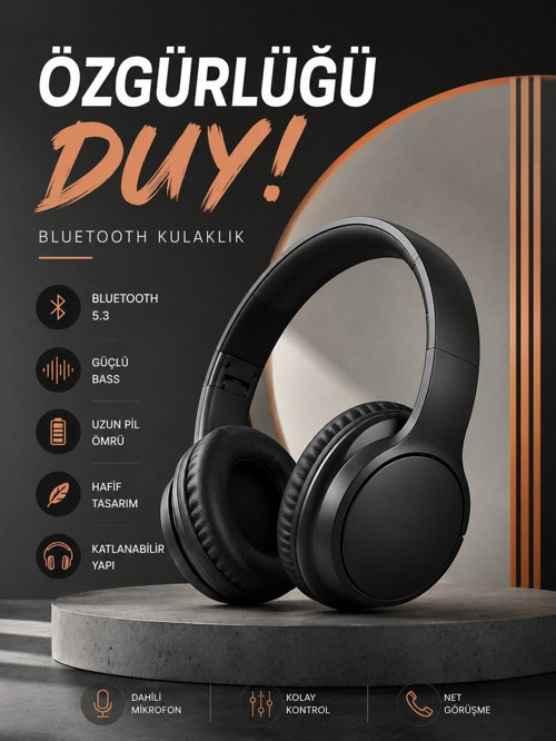 Kulak Üstü Bluetooth Kulaklık Ayarlanabiilir Uzun Pil Ömrü Kablosuz 5.0 Bluetoo - SL0005-0CC14