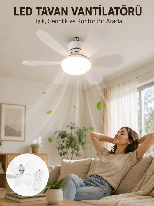Uzaktan Kumandalı LED Tavan Vantilatörü Yüksek Aydınlatma Güçlü Esinti Süpe - SL0005-0CBQI