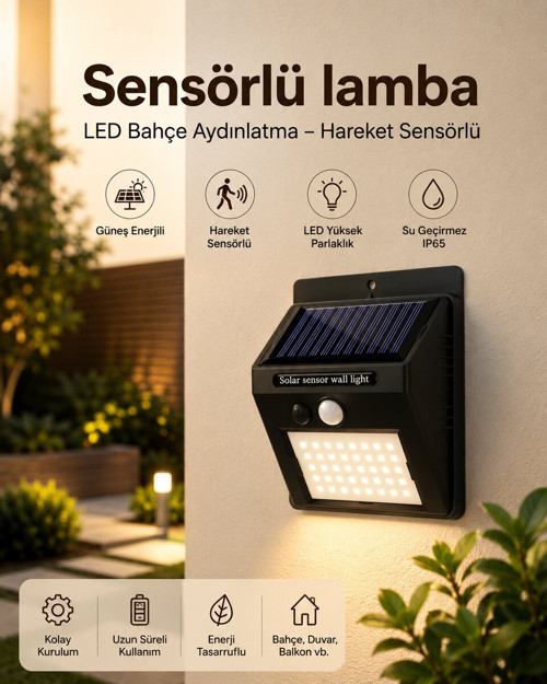 Sensörlü Güneş Enerjili LED Duvar Lambası Bahçe ve Balkon Aydınlatma - SL0005-0CBQQ9