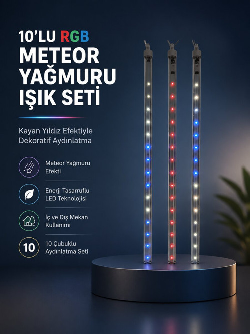 Dekoratif RGB LED Işık Çubuğu Seti 10 Adet Çubuk Kayan Yıldız Efektli - SL0005-0CBO67