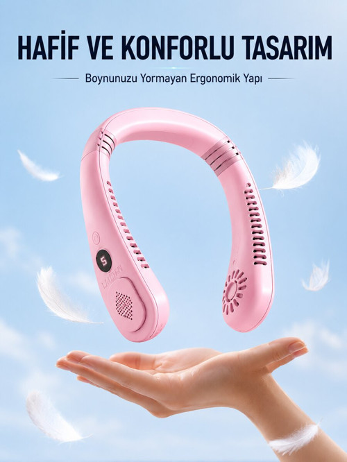 Pembe Boyun Tipi Fan USB Şarjlı Hafif Tasarım Güçlü Hava Üflemeli Serinletici - SL0005-0CBSA