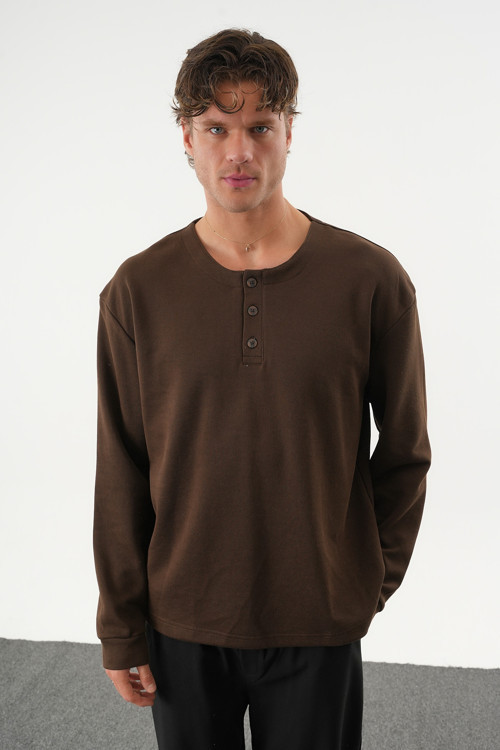 TAREN Oversize Erkek Kışlık Düğmeli Sweatshirt
