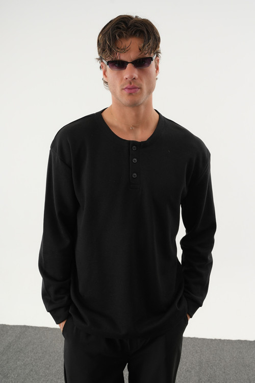 TAREN Oversize Erkek Kışlık Düğmeli Sweatshirt