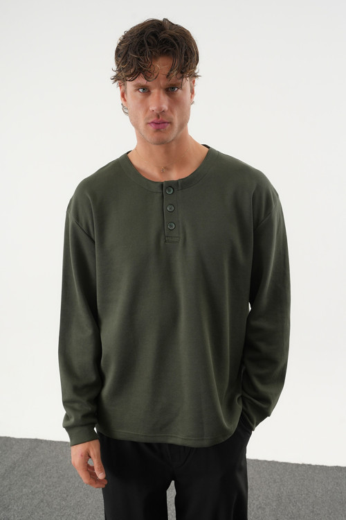 TAREN Oversize Erkek Kışlık Düğmeli Sweatshirt