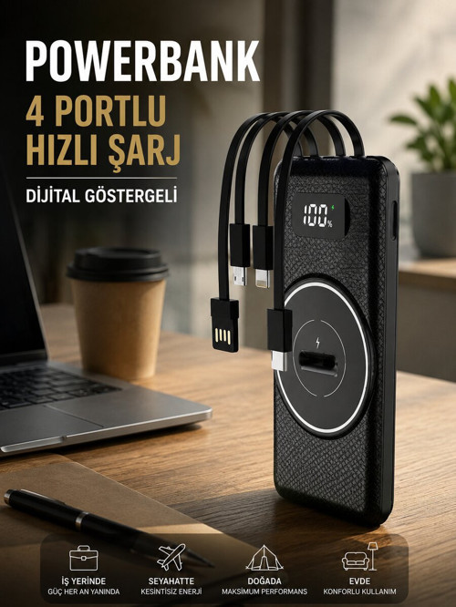 Hızlı Şarj Dijital Göstergeli Powerbankli Çoklu Şarj Özelliği - HEPIDE6228-3294