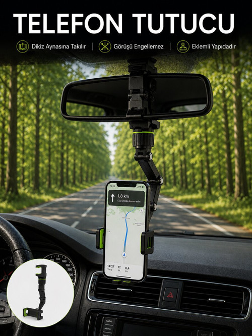 Araç İçi Dikiz Aynası Telefon Tutucu 360° Dönebilen Katlanabilir - HEPIDE7927-4882