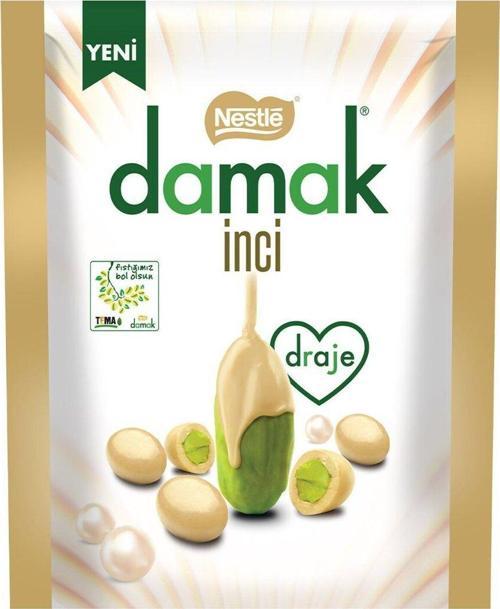 Damak İnci Beyaz Çikolata Kaplı Antep Fıstıklı Draje 50 Gr X 6 Adet