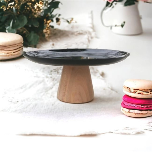 Ahşap Konik Ayaklı Siyah 25 Cm Sunumluk