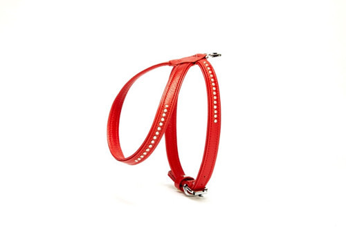 Flotter Swarovski Taşlı Deri Köpek Göğüs Tasması 1,2 x 25-35 cm Kırmızı
