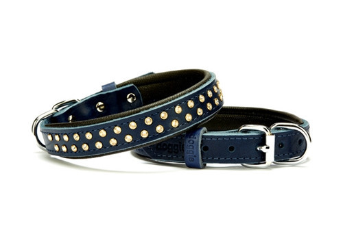Konforlu Deri Swarovski Kristal Taşlı Köpek Boyun Tasması 2 x 32-39 cm Mavi