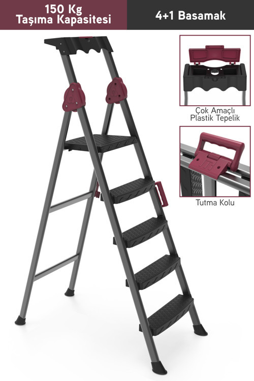 Comfort 4+1 Geniş Basamaklı Kolay Taşıma Aparatlı Merdiven