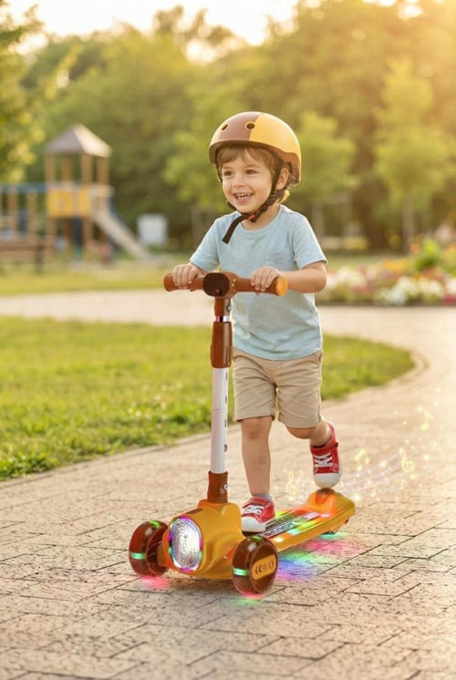 Işıklı ve Müzikli Çocuk Scooterı4 Kademeli Ayarlanabilir Gidon Yüksekllikli Özel Tasarımlı Scooter TURUNCU