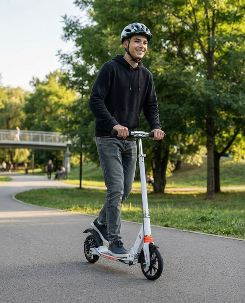 Çift Fren Sistemli 3 Kademeli Yükseklik Ayarlı Süspansiyonlu ve Katlanabilir Yetişkin Scooter'ı BEYAZ