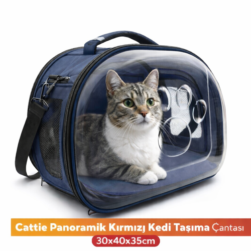 Panoramik Kedi Taşıma Çantası 30x40x35cm - Koyu Mavi