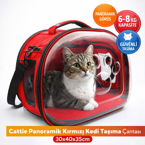 Panoramik Kedi Taşıma Çantası 30x40x35cm - Kırmızı