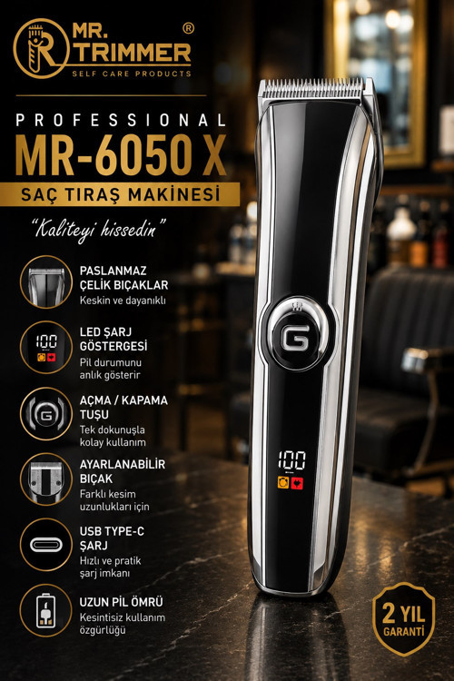 Mr.Trimmer Mr-6050x Saç Sakal Tıraş Makinesi Ayarlanabilir Bıçak 9 Farklı Kesim Profesyonellere Özel