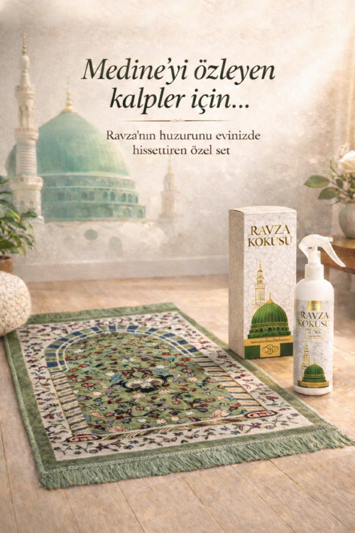 Medine’yi Özleyen Kalpler İçin Ravza Esintili Seccade & Ravza Kokusu Seti