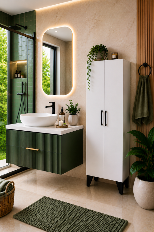 Banyo Dolabı 2 Kapaklı MDF, Çok Amaçlı Dolap, Balkon Dolabı