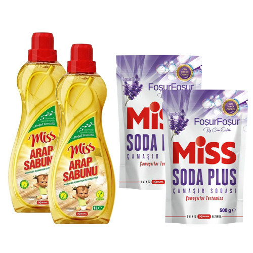 Soda Plus Lavanta Kokulu Çamaşır Sodası 500 Gr ve Arap Sabunu 1 lt 4 lü Set