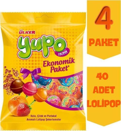 Yupo Lolipop Ekonomik Paket Kola Çilek Portakal Aromalı 11Gr X 40 Adet Lolipop