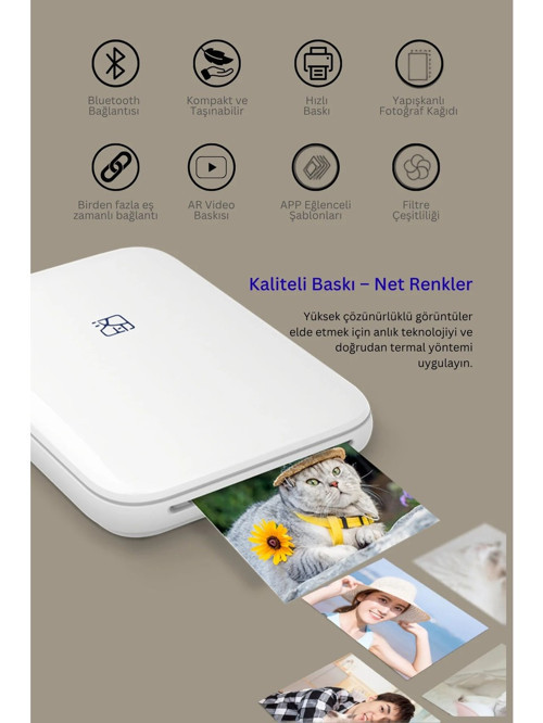 Hanin Taşınabilir Kablosuz Mini Fotoğraf Yazıcı Bluetooth Anında Baskı 5 Adet Fotoğraf Kağıdı Hediyeli