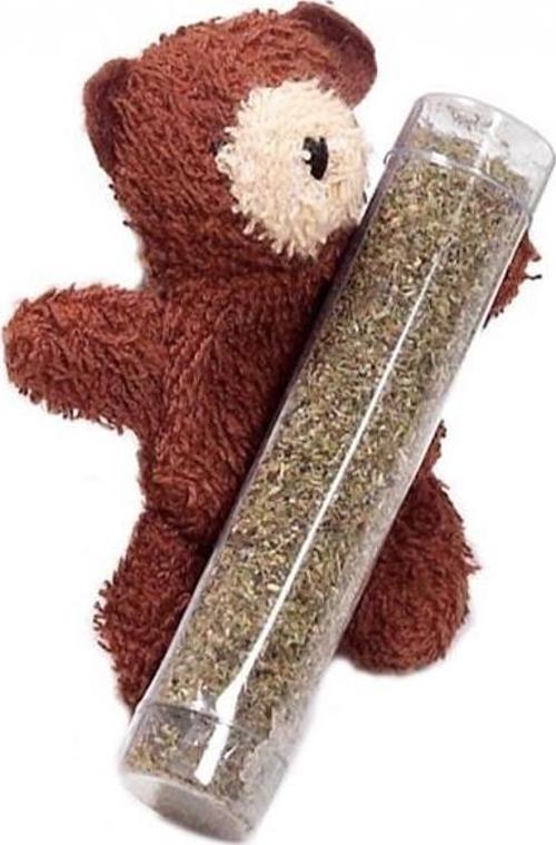 Kedi Otlu Peluş Ayıcık 10x8cm Kahverengi