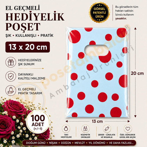 Kırmızı Puantiye Desenli Hediyelik Poşet 13x20 cm
