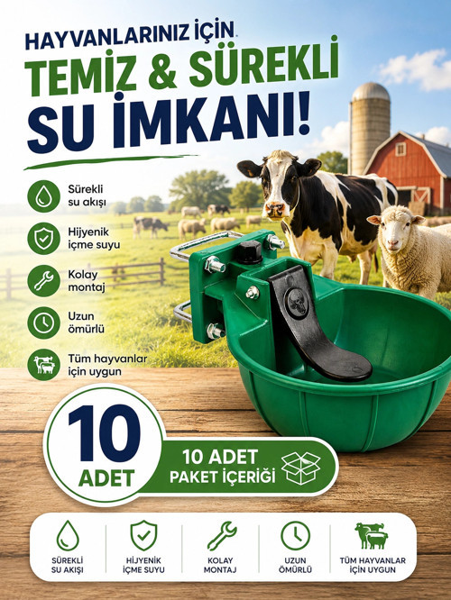 KIRILMAZ GARANTİLİ 10 ADET Büyükbaş Otomatik Hayvan Suluğu - Kırılmaz Suluk 3 Litre