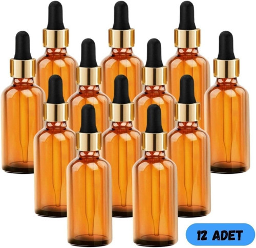 ToHome 50 Cc Cam Damlalıklı Amber Şişe 12 Adet Ecza Şişesi, 50CC12ED