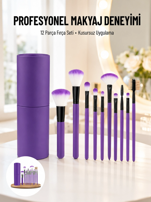 zentya4516 Mey İthalat® 12 Parça Makyaj Fırçası Yumuşak Kıllı Profesyonel Fırça Seti Yük