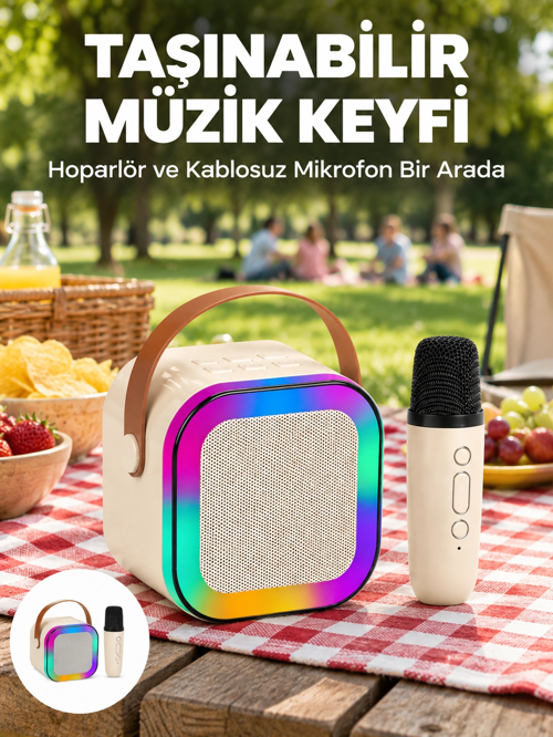 zentya4516 Mey İthalat® Kablosuz Karaoke Mikrofon Hoparlör Seti Güçlü Ses Çıkışı Yeni Nes