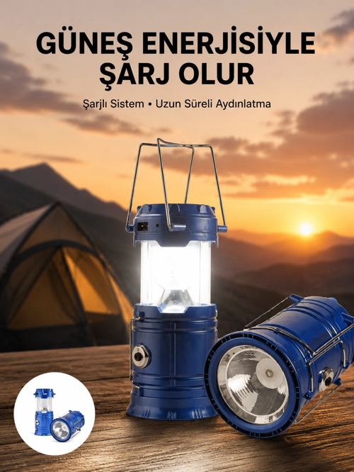 zentya4516 Mey İthalat® Kamp Feneri Şarj Edilebilir Güneş Enerjili Işıldak USB Şarjlı zd452