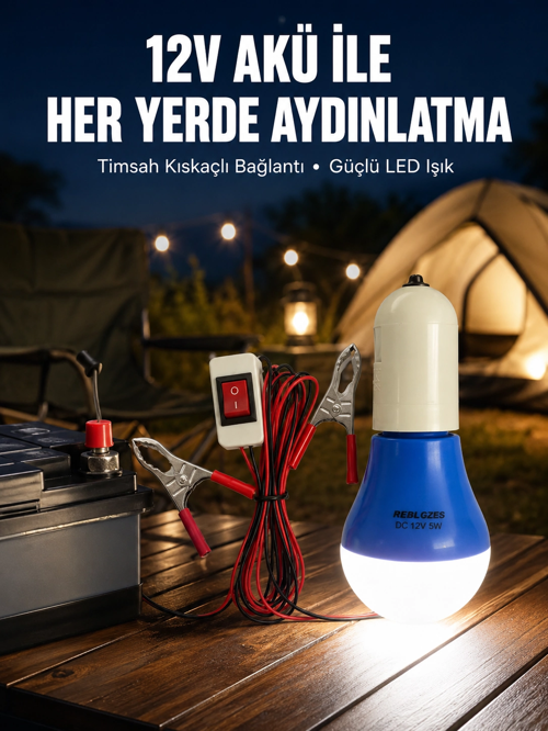 zeyta12 12v Led Ampul Timsah Kıskaçlı Taşınabilir Aydınlatma zeytan45