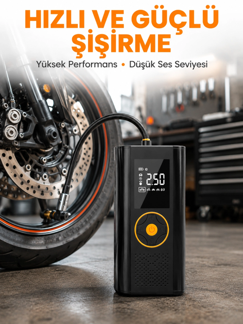zentya4516 Mey İthalat® Taşınabilir Dijital Lastik Şişirme Cihazı Güvenli ve Pratik Kullanı