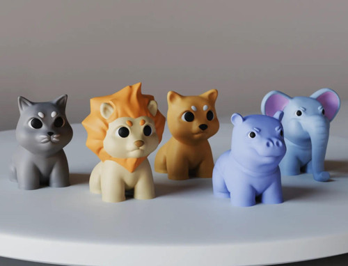 Renkli Mini Hayvan Figürleri Seti - Aslan, Kedi, Köpek, Fil, Su Aygırı (Küçük Boy)