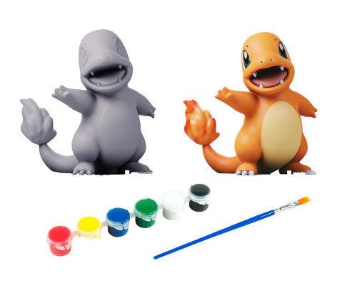 Charmander Pokemon Kendi Biblonu Kendin Boya Seti - 3 Boyutlu Sevimli Biblolar + 5 Akrilik Boya ve Fırça Seti