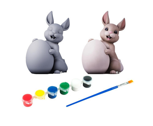 Easter Bunny Kendi Biblonu Kendin Boya Seti - 3 Boyutlu Sevimli Biblolar + 5 Akrilik Boya ve Fırça Seti