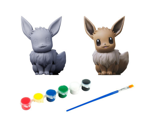 Eevee Pokemon Kendi Biblonu Kendin Boya Seti - 3 Boyutlu Sevimli Biblolar + 5 Akrilik Boya ve Fırça Seti