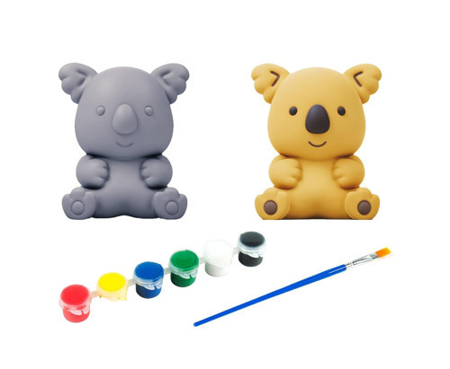 Koala Kendi Biblonu Kendin Boya Seti - 3 Boyutlu Sevimli Biblolar + 5 Akrilik Boya ve Fırça Seti