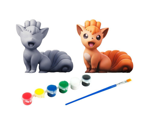 Vulpix Pokemon Kendi Biblonu Kendin Boya Seti - 3 Boyutlu Sevimli Biblolar + 5 Akrilik Boya + Fırça