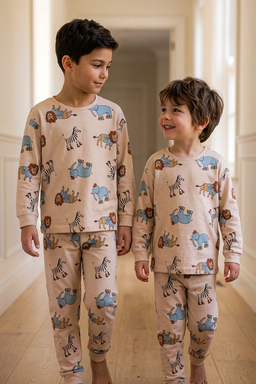 Sevimli Animal (Aslan-Zebra-Fil) Desenli Erkek Pijama Takımı