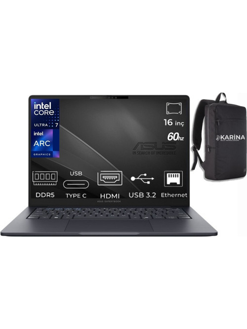 Expertbook B5 Intel Core Ultra 7 255H B5605CCA-U716512B1D-K27 64GB 512GB Intel Arc Graphics W11Pro 16" Wuxga (1920X1200) IPS 300NITS Taşınabilir Dizüstü Bilgisayar
