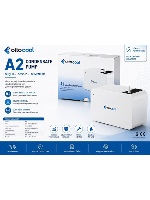Ottocool A2 Aplik Drenaj Pompası Duvara Montajlı Drenaj Pompası 21 Db - 12 Metre - 40 Litre - 45.000 Btu