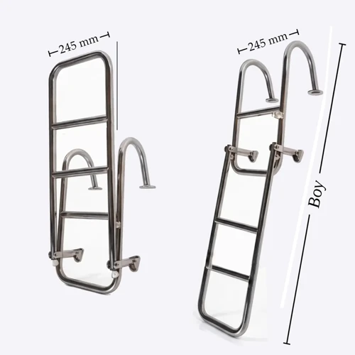Katlanabilir Paslanmaz Tutamaklı Tekne Merdiveni (2+2 Basamaklı) En: 24.5 cm Boy: 103 cm