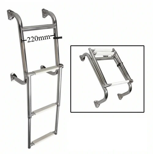 Katlanabilir Paslanmaz Tekne Merdiveni (3+1 Basamaklı) En: 22 cm Boy: 95 cm