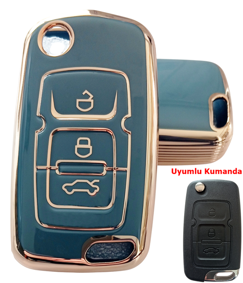 Geely Emgrand Uyumlu Nano Anahtar Kılıfı Kumanda Kılıfı Oto Anahtarlık Gri Gold