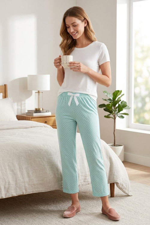 Kadın Viskon Rahat Kesim Pamuklu Pijama Altı Soft Örme Mevsimlik Ev Pantolonu